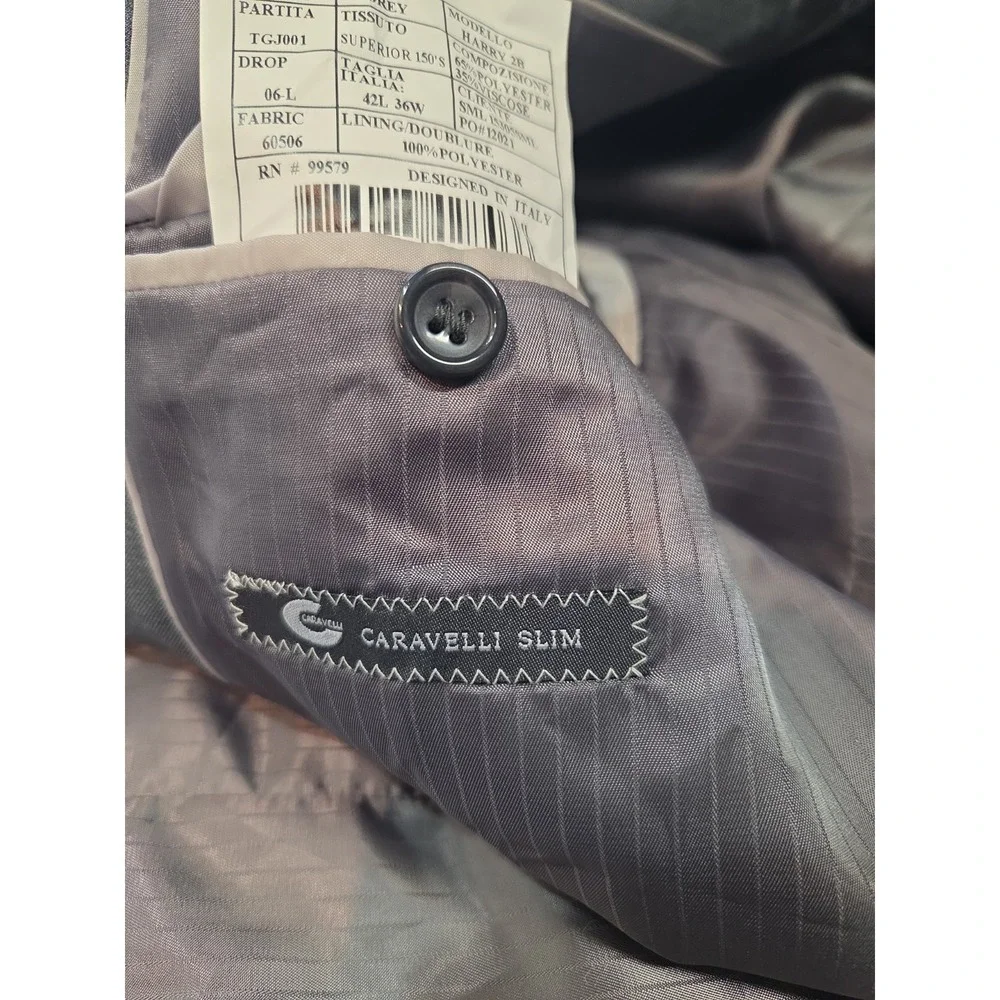 Caravelli Slim Fit Blazer Jacket 42L Gray 2 Button Notch Lapel Designed in Italy